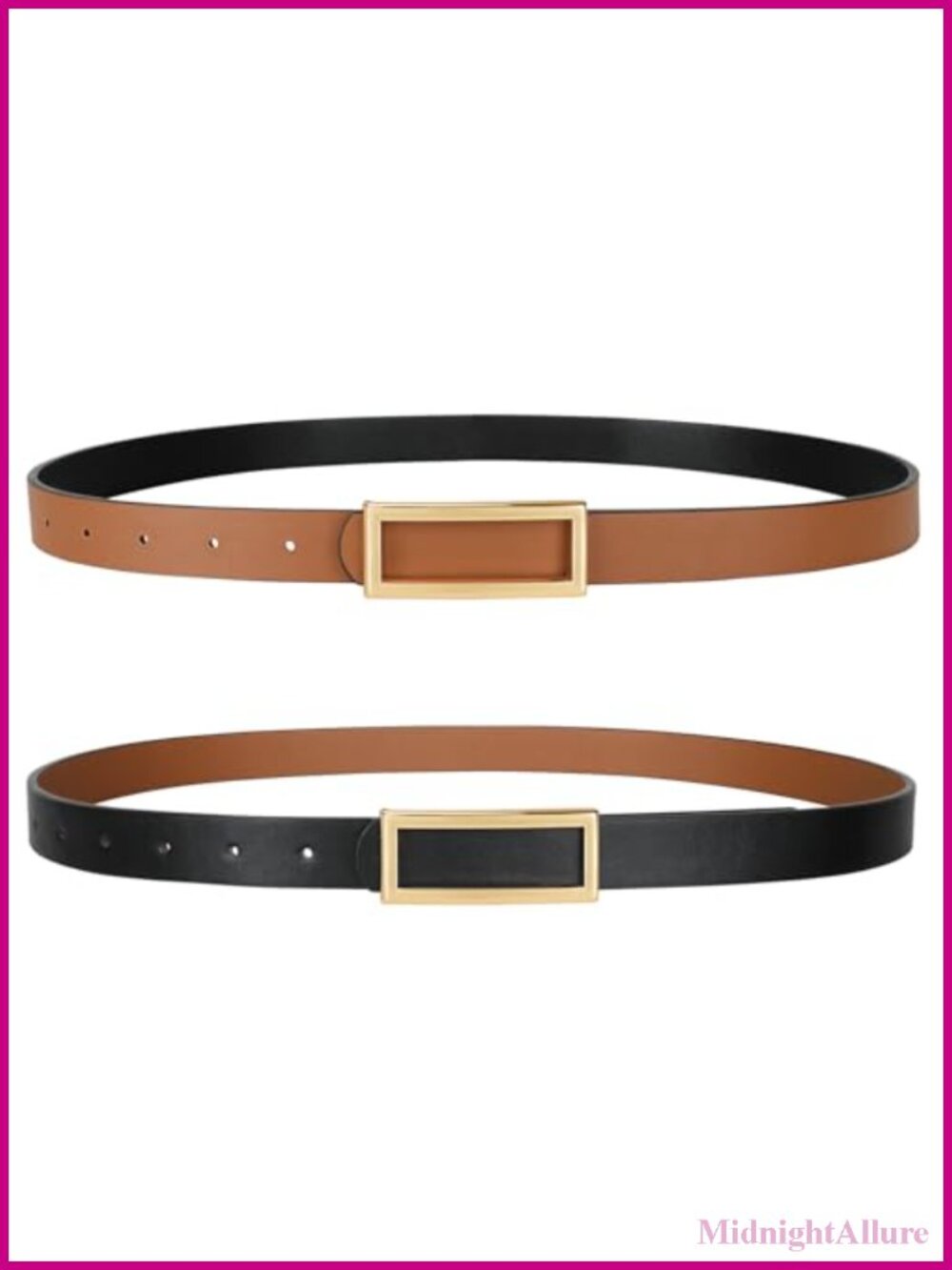 Reversible Skinny Faux Leather Belt with Gold Buckle for Women Dresses Jeans